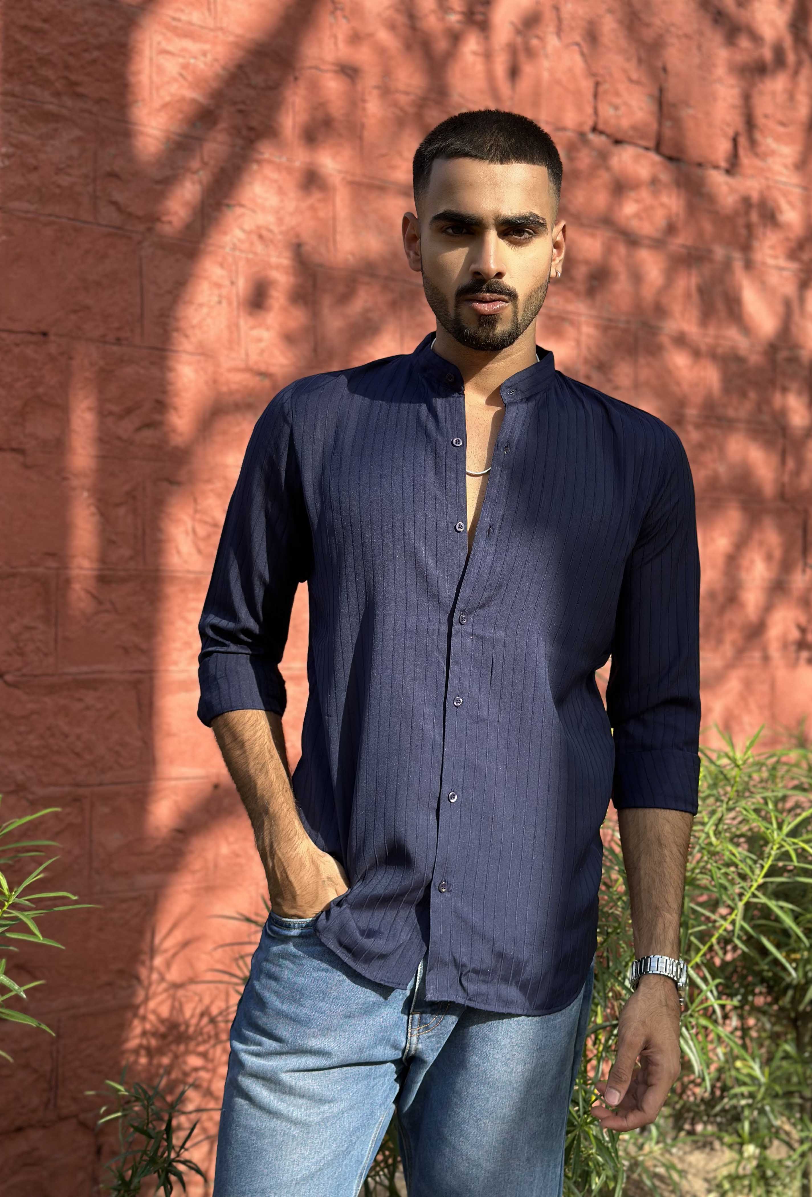 Navy Blue Striped Shirt